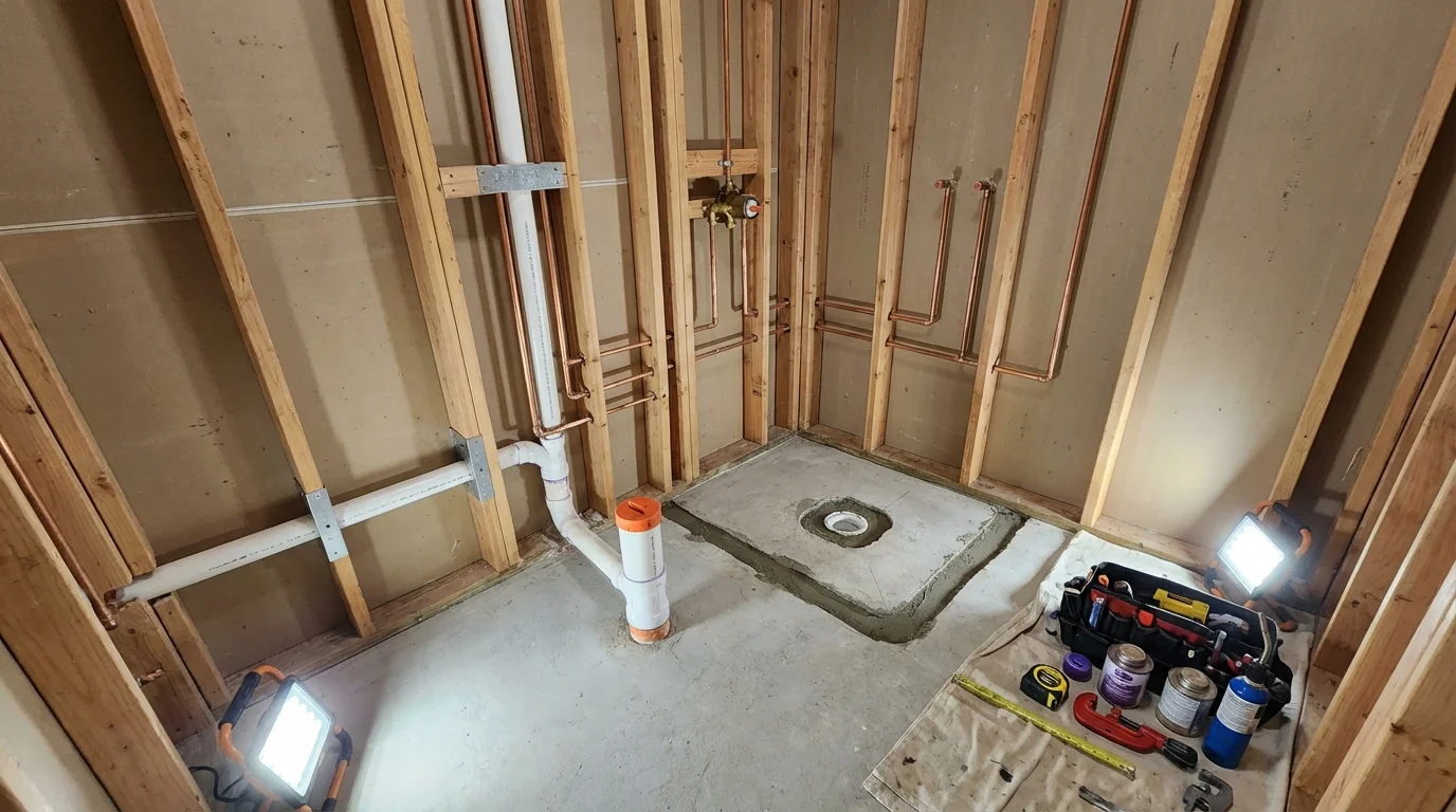 Bathroom rough-in plumbing during remodel by Johns Plumbing LLC in Fort Washakie