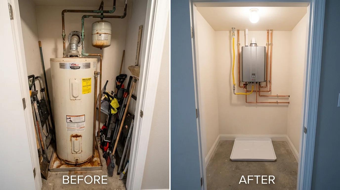 Tank water heater versus wall-mounted tankless unit comparison for Fort Washakie, WY homeowners
