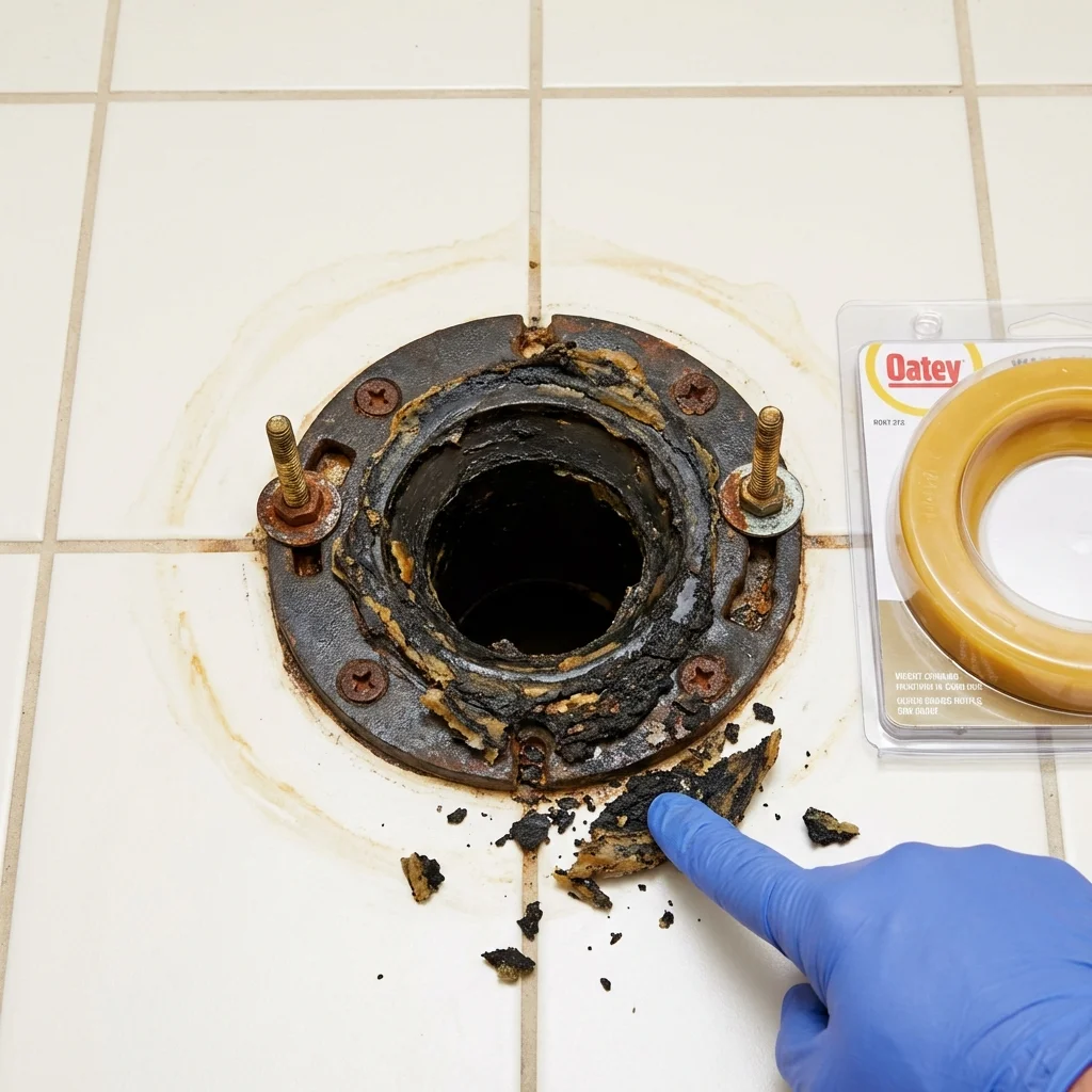 Failed wax ring showing water seepage at the base of a toilet in a Fort Washakie, WY home